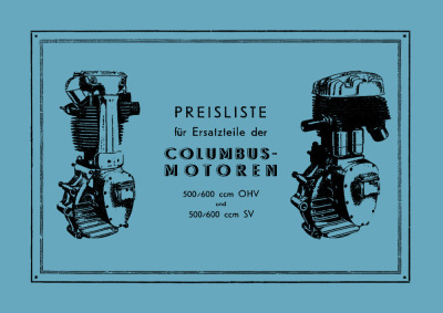 Horex Columbus 500 / 600 cc OHV SV Engines Parts List Catalog