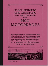 NSU Einzylinder-Modelle (250, 300 und 500 ccm) SV OHV Bedienungsanleitung
