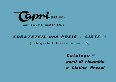 Capri 50 cc Scooter with Sachs 50/3 Engine: Spare Parts List