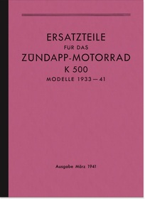 Zündapp Kardan 500 (K 500) 1933-1941 Ersatzteilliste