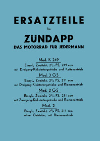 Zündapp K 249, 2 GS, 3 GS and Model 2 Spare Parts List Catalog