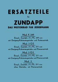 Zündapp K 249, 2 GS, 3 GS and Model 2 Spare Parts List Catalog