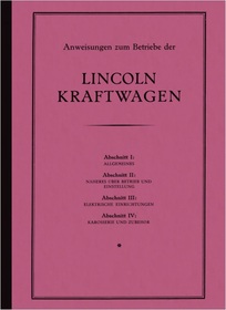 Lincoln V 8-Zylinder V8 5,9 ltr. 1924 Bedienungsanleitung