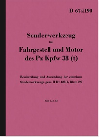 Panzer Kampfwagen Wehrmacht special tool Pz Kpfw 38 (t) D 674/190 Description Service Regulations