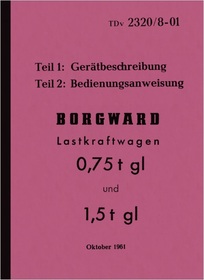 Borgward 0,75t 1,5t gl truck device description operating instructions manual TDv 2320/8-01