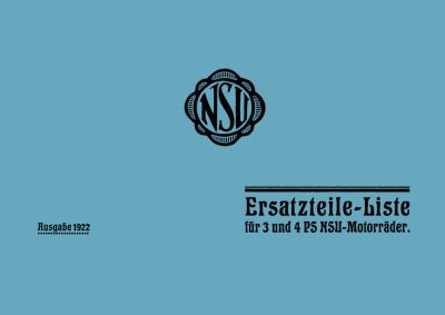 NSU 3 hp and 4 hp motorcycles 1922 Spare Parts List Catalog