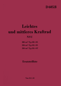 NSU 201 OS, 251 OS und 351 OT (HDv: D 605/8) Ersatzteilliste