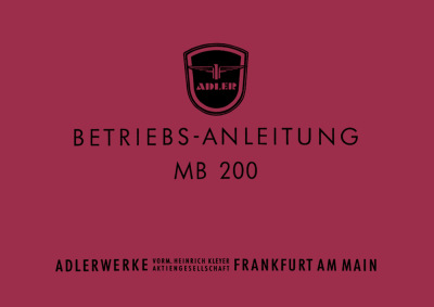 Adler MB 200 User Owner's Manual