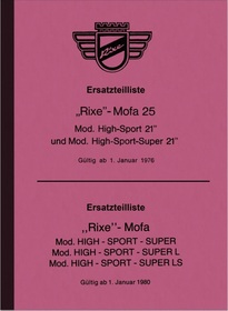 Rixe High-Sport 21 25 Spare Parts List Spare Parts Catalogue Super Mofa LS L 1976-80