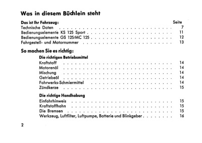 Zündapp KS 125 Sport (521-10), GS 125 (520-05) und MC 125 (520-52) Bedienungsanleitung