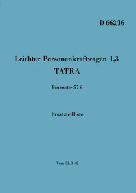 Tatra PKW 1,3 Model 57 K Spare Parts List Catalog