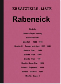 Rabeneick Binetta I III Super Star Kick 5 1955-1961 Spare Parts List Spare Parts Catalogue Parts Cat