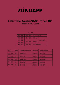 Zündapp ZX25, ZA25, ZA40, and ZL25 Type 460 Parts List Catalog