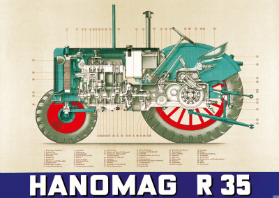 Hanomag R 35 R35 Diesel Schlepper Traktor Schnittzeichnung Poster