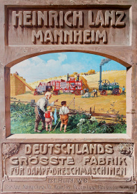 Heinrich Lanz Mannheim steam threshing machine tractor advertisement poster