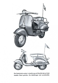 Vespa scooter accessories catalog 60's, summary of four accessories catalogs