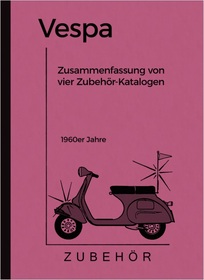 Vespa scooter accessories catalog 60's, summary of four accessories catalogs