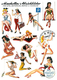 Pin-Up Aufkleber - 11 Maskottchen-Abziehbilder, 50er 60er Jahre Girls