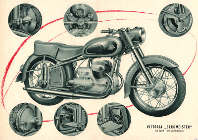 Victoria Bergmeister V 35 "With sports tank and bench" Motorcycle Poster Picture