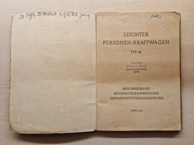 VW Type 82 K1 Kübelwagen Original operating instructions Description Repair instructions 1943