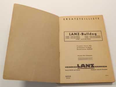 Lanz Bulldog original spare parts list pre-war 1942 D 8500 8506 9500 9506 1500 Acker Ackerluft