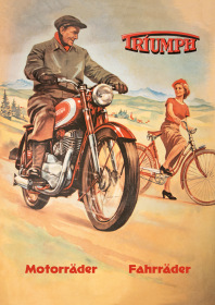 Triumph Motorräder und Fahrräder Reklame Werbung Poster Plakat