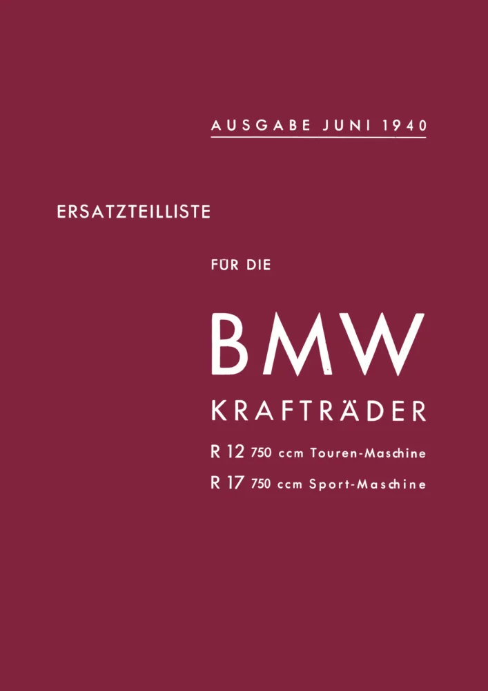 BMW R12 and R17 (incl. sidecar) spare parts list catalog