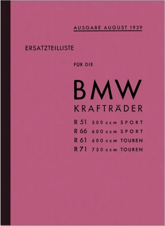 BMW R 51, R 61, R 66 and R 71 Spare Parts List Spare Parts Catalogue R51 R61 R66 R71