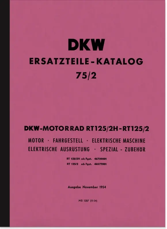 DKW RT 125/2 and RT 125/2 H spare parts list spare parts catalog parts catalog