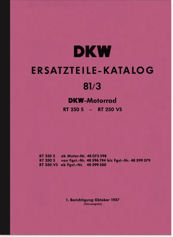 DKW RT 250 S und RT 250 VS Ersatzteilliste