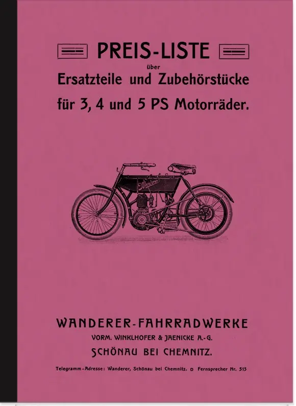 Wanderer 3 PS, 4 PS und 5 PS 1906 Ersatzteilliste