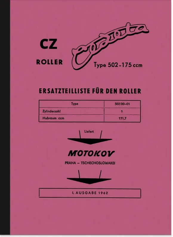 CZ Cezeta roller type 502 spare parts list parts catalog spare parts catalog