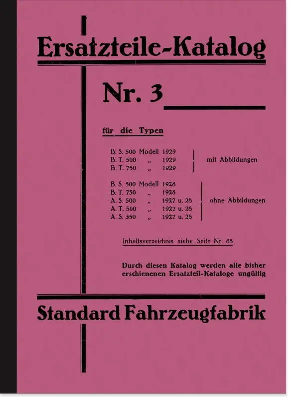 Standard 350 500 750 ccm 1927-1929 Ersatzteilliste
