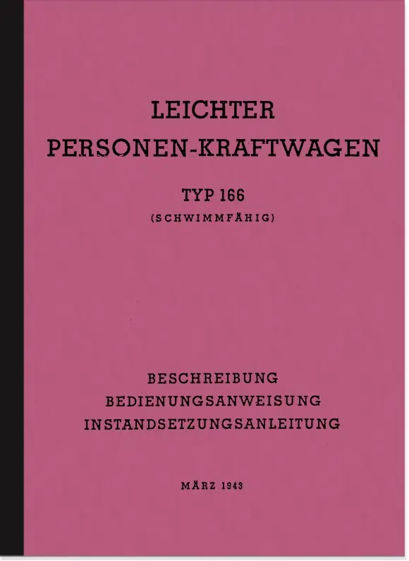 VW Schwimmwagen Typ 166 1943 Operating Instructions Manual