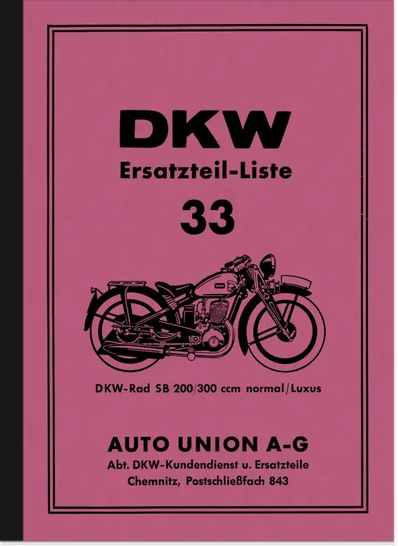DKW SB 200 und SB 300 Normal Luxus Ersatzteilliste