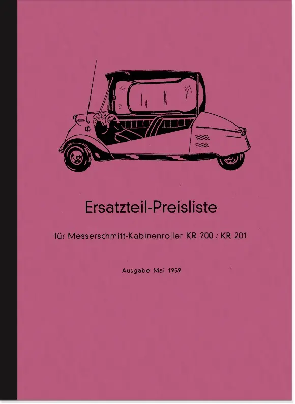 Messerschmitt KR 200 201 Spare Parts List Spare Parts Catalogue Karo Cabin Scooter