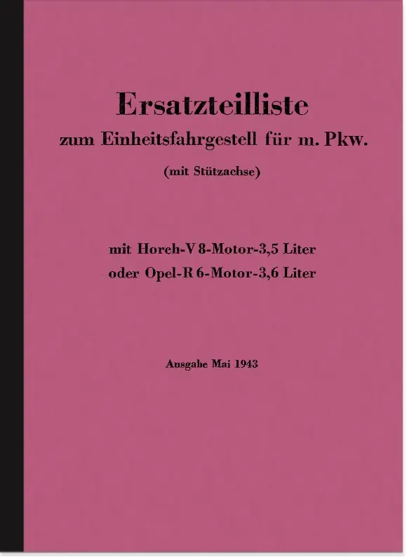 Horch V8 Opel R6 engine standard chassis w. car spare parts list V 8 R 6 parts catalog