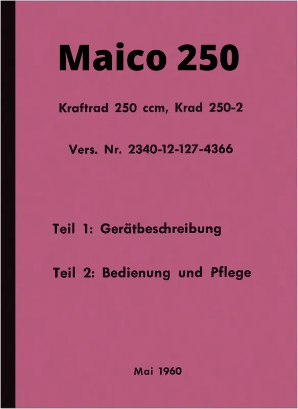 Maico Krad 250 M 250-2 Bundeswehr Operating Instructions Operating Instructions Manual