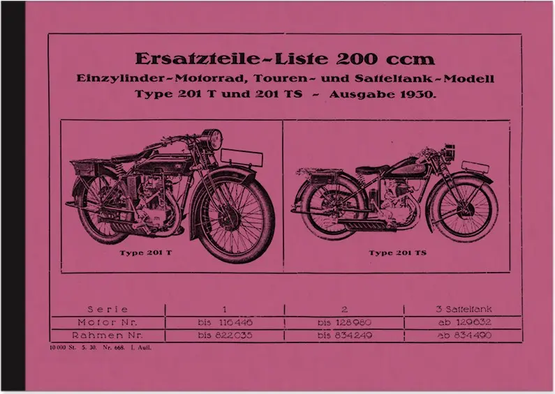 NSU 201 T/TS Ersatzteilliste (Tourenmodell Satteltank)
