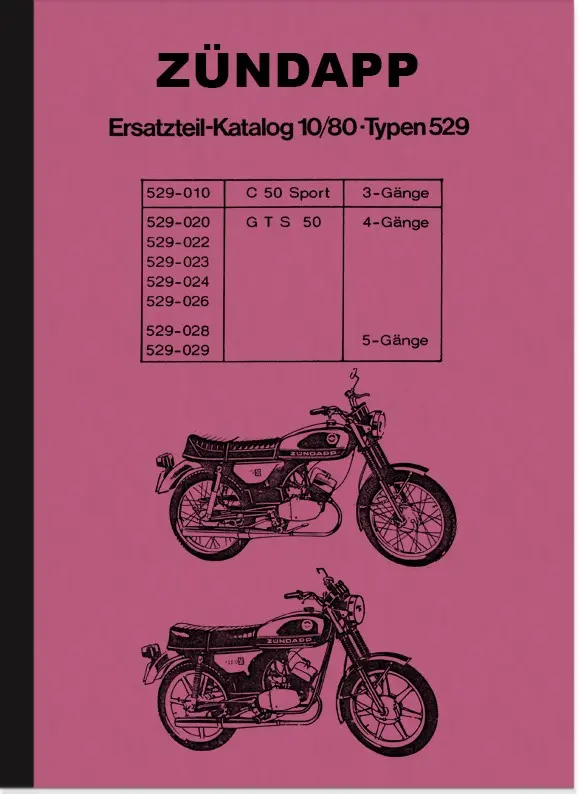 Zündapp C 50 Sport and GTS 50 spare parts list Spare parts catalog