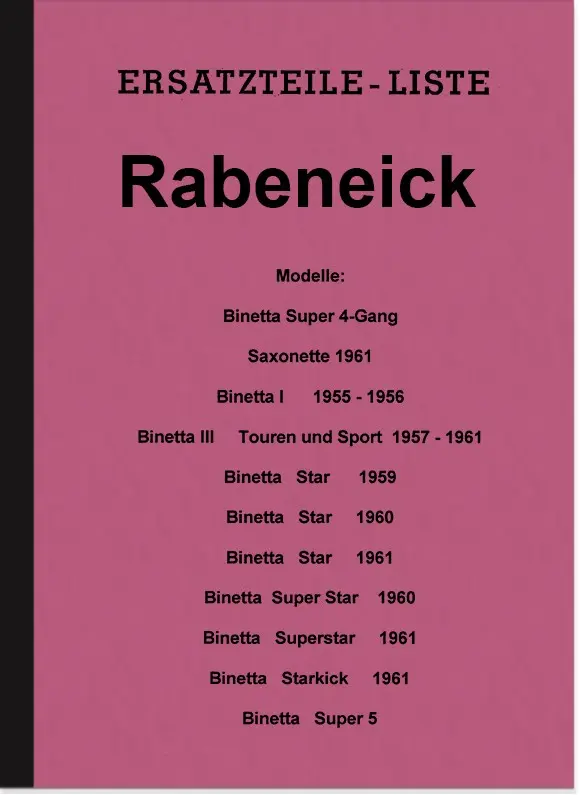Rabeneick Binetta I III Super Star Kick 5 1955-1961 Ersatzteilliste