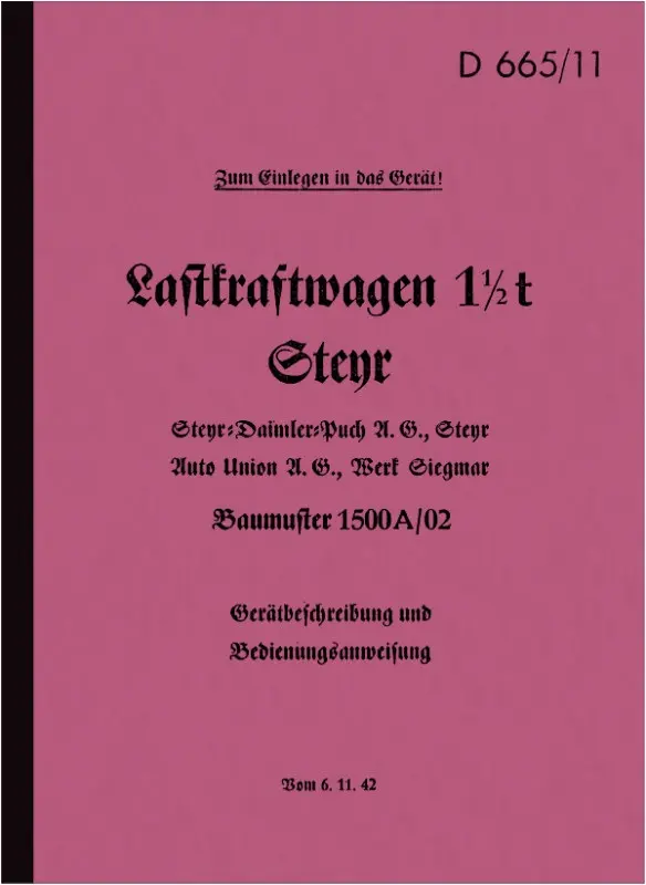 Steyr 1500 A/02 Operating Instructions Operating Instructions Manual Description Service Instruction