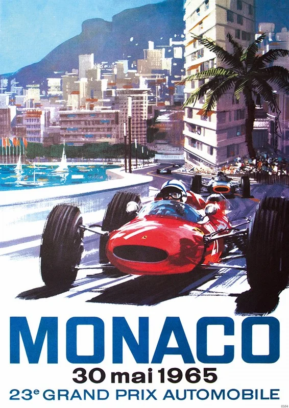 23. Grand Prix Automobile Monaco 1965 Poster Rennen Ferrari