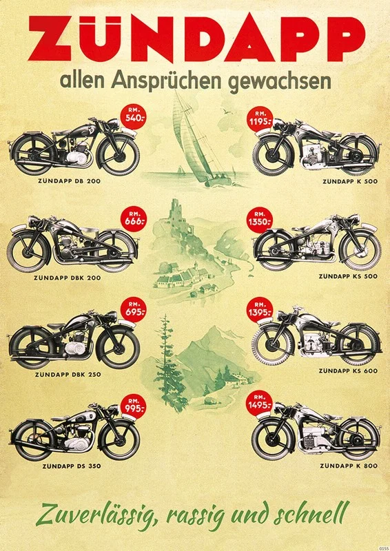 Zündapp DB DBK DS 200 K KS 250 350 500 600 800 Motorcycle pre-war Poster Picture