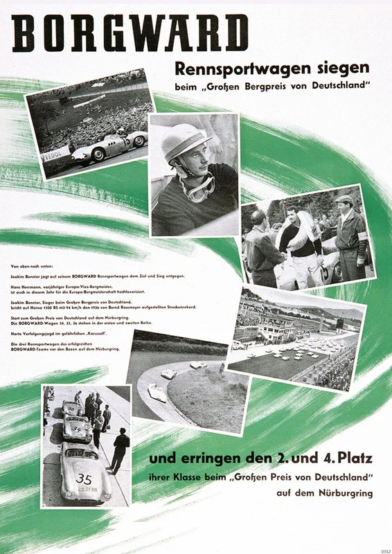Borgward "Rennsportwagen siegen, großer Bergpreis von Deutschland" Motorsport Poster