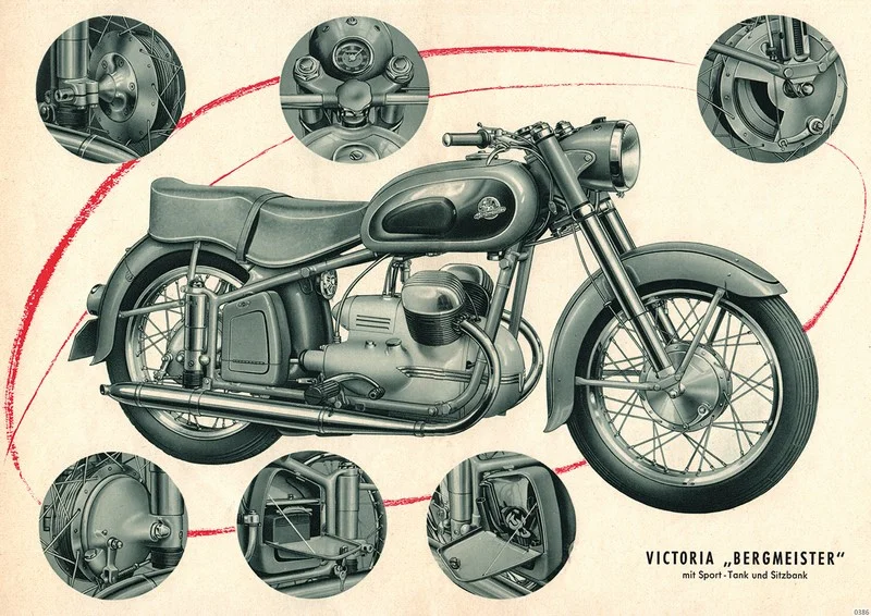 Victoria Bergmeister V 35 "With sports tank and bench" Motorcycle Poster Picture