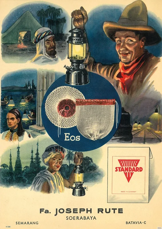 Joseph Rute Petroleum-Lampen (Summit, Jansen) Standard Eos 1938 Reklame Werbung Poster