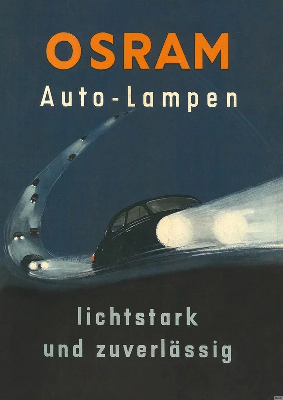 OSRAM Auto-Lampen Licht "Lichtstark und zuverlässig" Poster Werbung Reklame