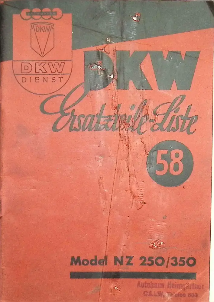 DKW NZ 250 und NZ 350 Motorrad Original Ersatzteilliste