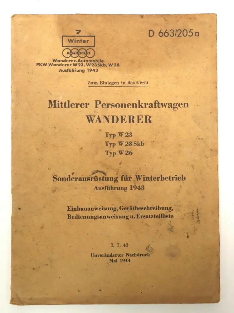 Wanderer W23, W23 Skb und W26 Original Bedienungsanleitung Ersatzteilliste, Ausrüstung D 663/205a